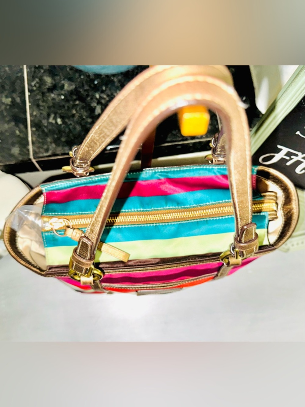 Coach Legacy Satin Stripe Tote Bag with metallic leather trim 2009 (F14009) GUC - Picture 7 of 16
